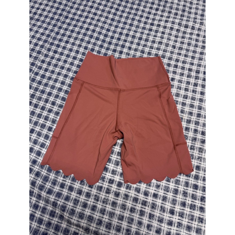 OFFLINE by Aerie Real Me Scalloped Bike Shorts Terracotta Rust High Waisted Med